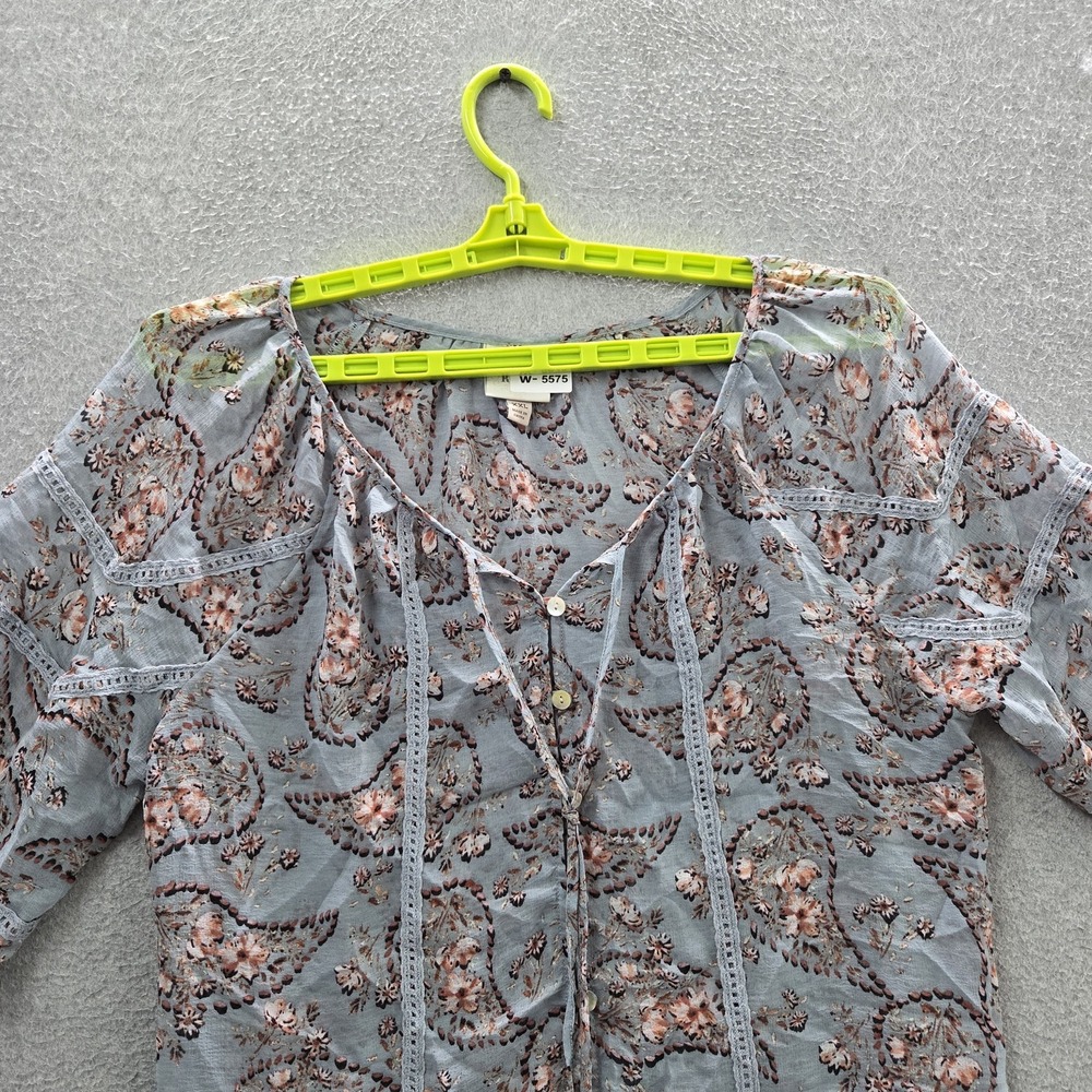 Knox Rose Women Blouse XXL Gray Floral Chiffon Bohemian Button Lace V-Neck - Picture 4 of 9